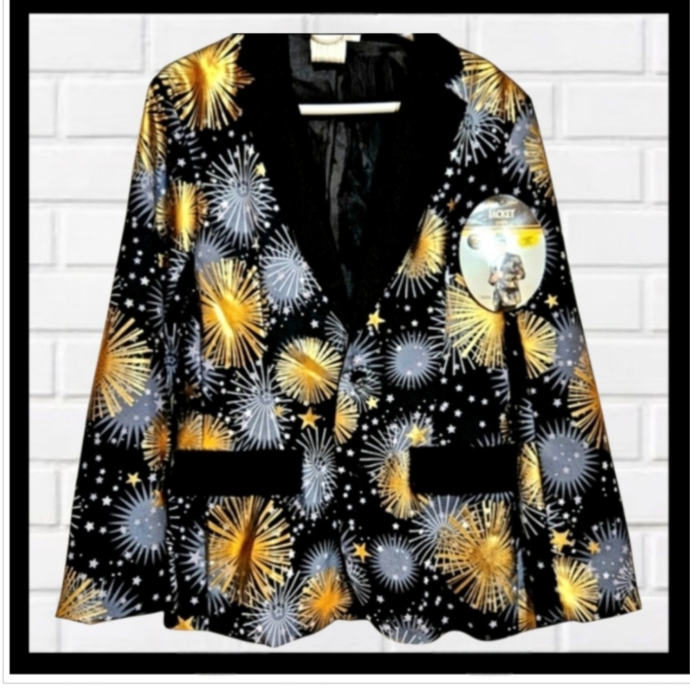 LIGHTS UP! Black and Gold Festive Firework Jacket Adult Small NWT